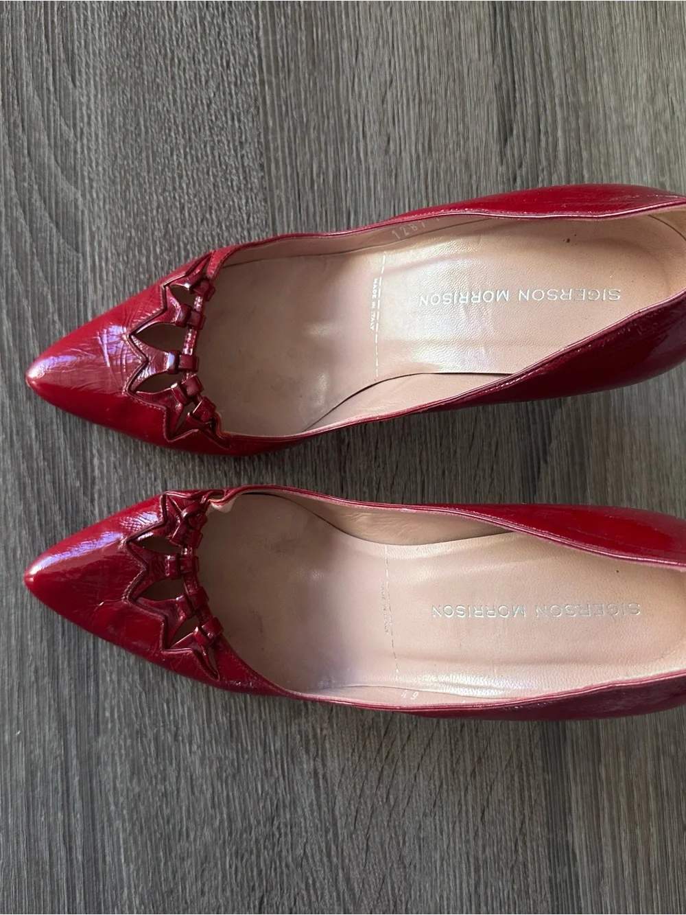 Vintage Sigerson Morrison Size 6.5 Red Patent Leather Pointed Toe Stiletto Heels